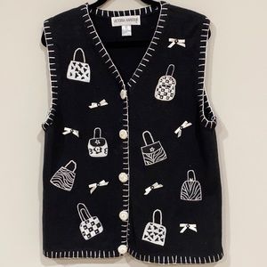 Victoria Harbour Black Embroidered Sweater Vest